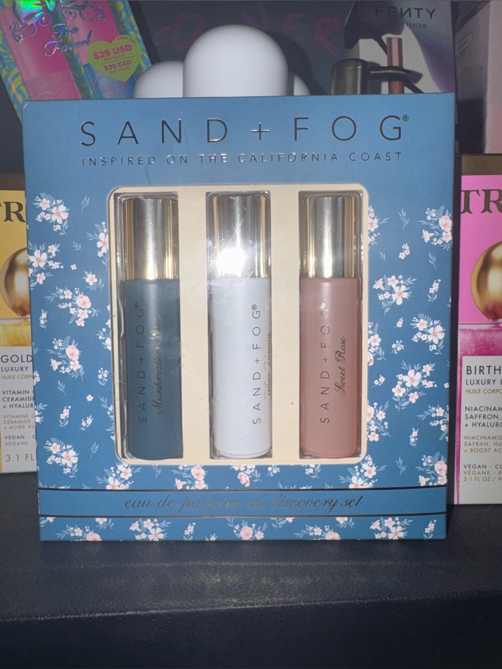 SAND+FOG Women’s Eau de Parfum Oil Discovery Set - Blue, White, Pink 1oz!